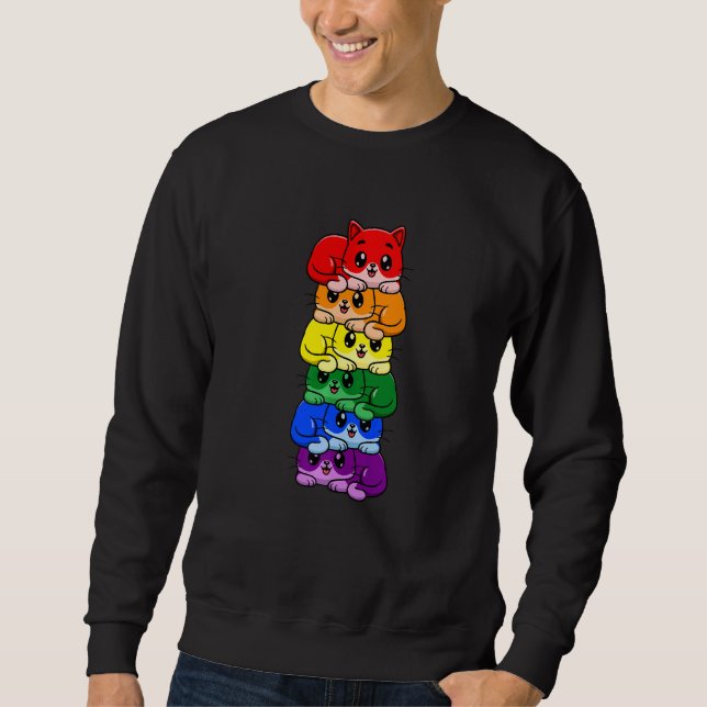 Cute Rainbow Cat Gay Pride Lgbt Kitty Sweatshirt (Front)