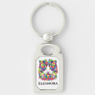 Cute Rainbow Cat Head Personalised Key Ring