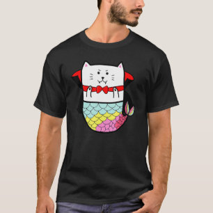 Cute Rainbow Cat Mermaid Halloween Vampire Dracula T-Shirt