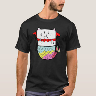 Cute Rainbow Cat Mermaid Halloween Vampire Dracula T-Shirt