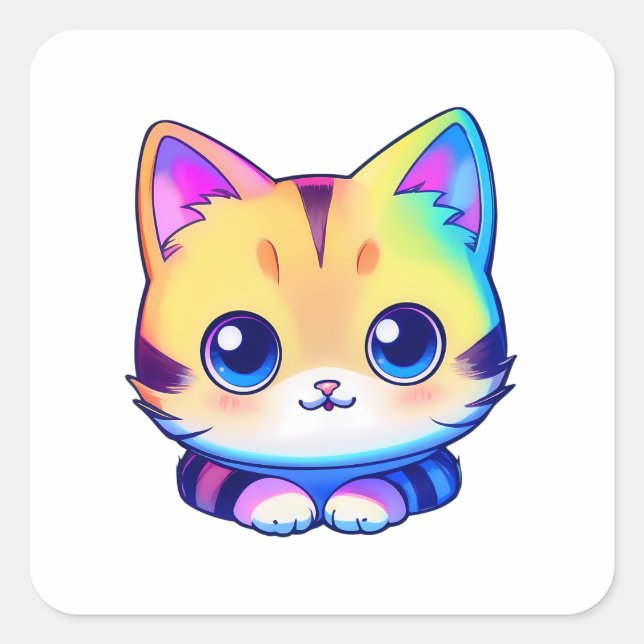 Cute Rainbow Cat Square Sticker (Front)