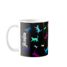 Cute Rainbow Cats Pattern Black Monogram