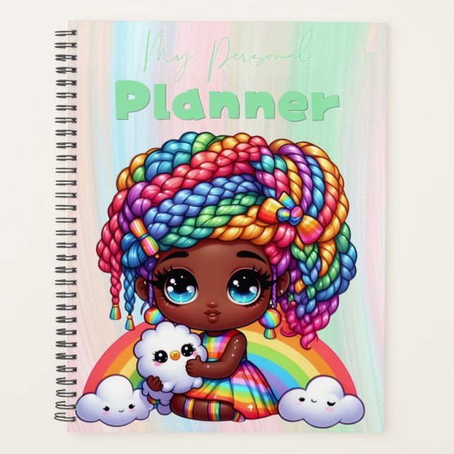 Cute Rainbow Chibi Girl "My Personal Planner"  Planner (Front)