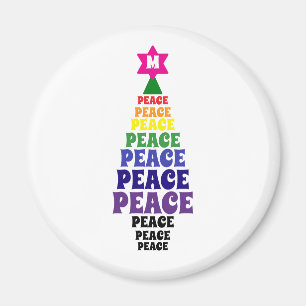 Cute Rainbow Christmas Peace Tree Add Initial Magnet