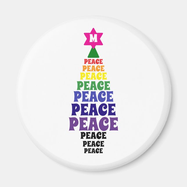 Cute Rainbow Christmas Peace Tree Add Initial Magnet (Front)