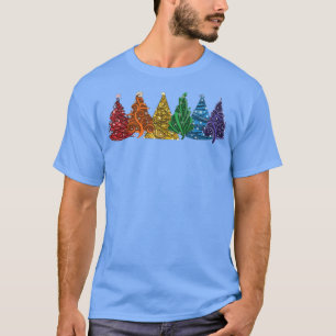 Cute Rainbow Christmas Trees Pajama Xmas Vibes Dec T-Shirt