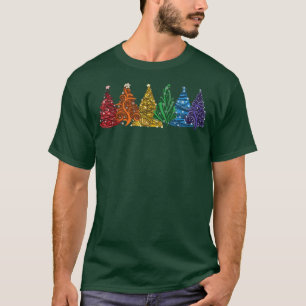 Cute Rainbow Christmas Trees Pajama Xmas Vibes Dec T-Shirt