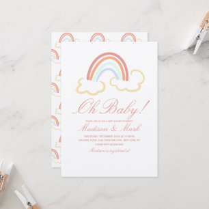 Cute Rainbow Cloud Doodle Baby Shower Rustic Invitation