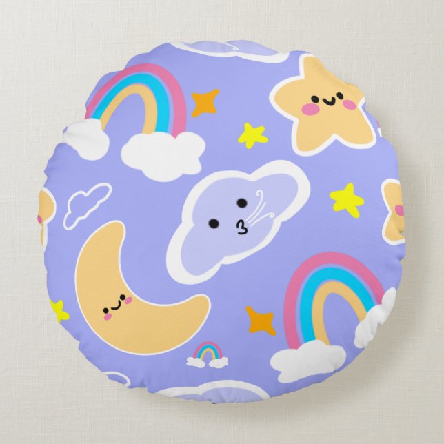 Cute Rainbow Cloud Pattern Blue Throw Pillow (Front)