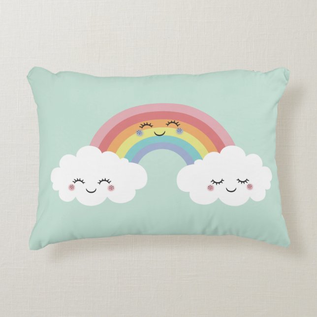 Cute Rainbow Cloud Throw Pillow Kids Room Decor (Front)