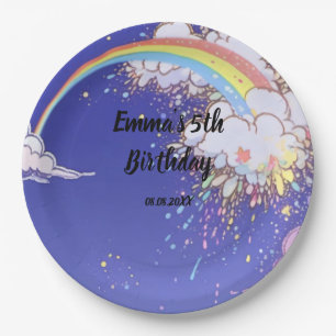 Cute Rainbow Clouds Birthday: Customise Your Party Paper Plate