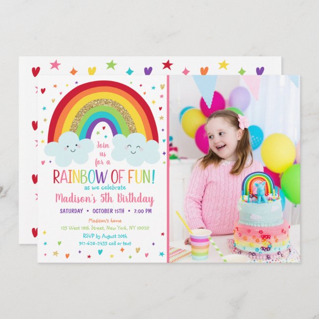 Cute Rainbow Clouds Birthday Invitation (Front/Back)