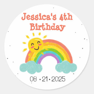 Cute Rainbow Clouds Kids Birthday Classic Round Sticker