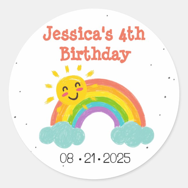 Cute Rainbow Clouds Kids Birthday Classic Round Sticker (Front)