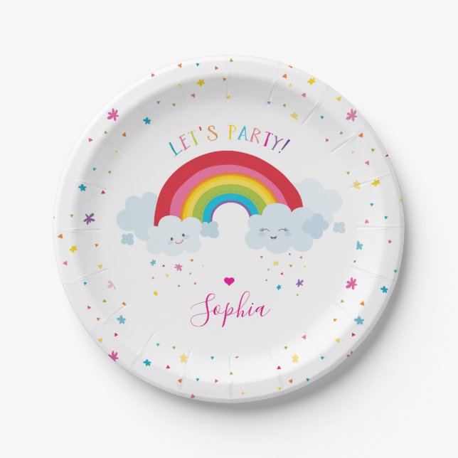 CUTE RAINBOW CLOUDS kids bright colours picture Paper Plate (Front)