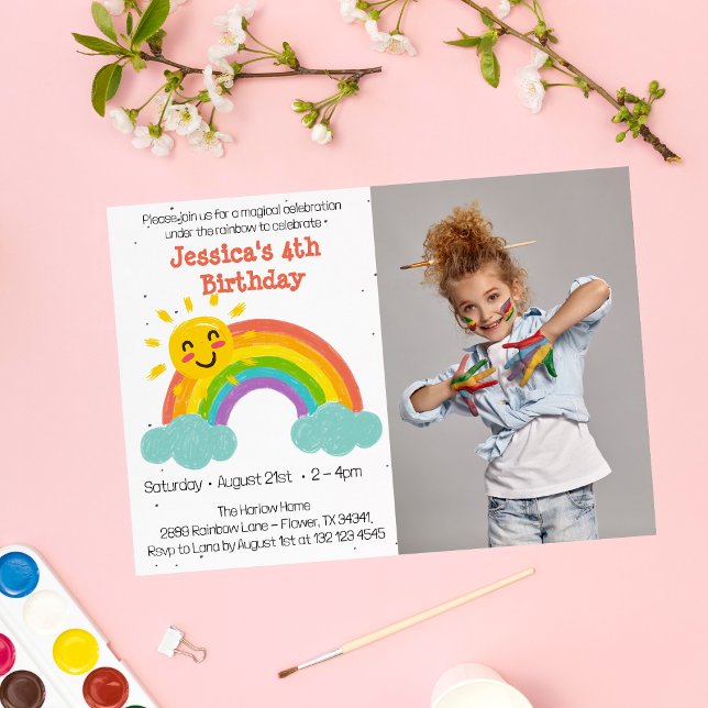 Cute Rainbow Clouds Kids Photo Birthday Invitation (Creator Uploaded)