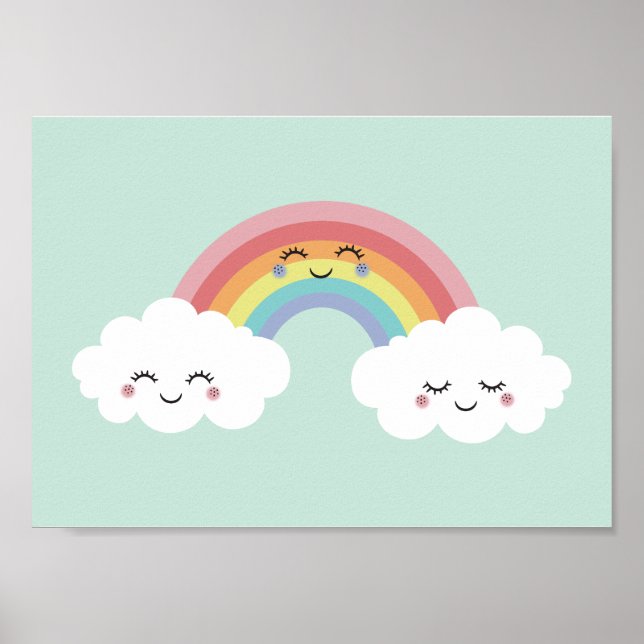 Cute Rainbow Clouds Kids Room Poster Print (Front)
