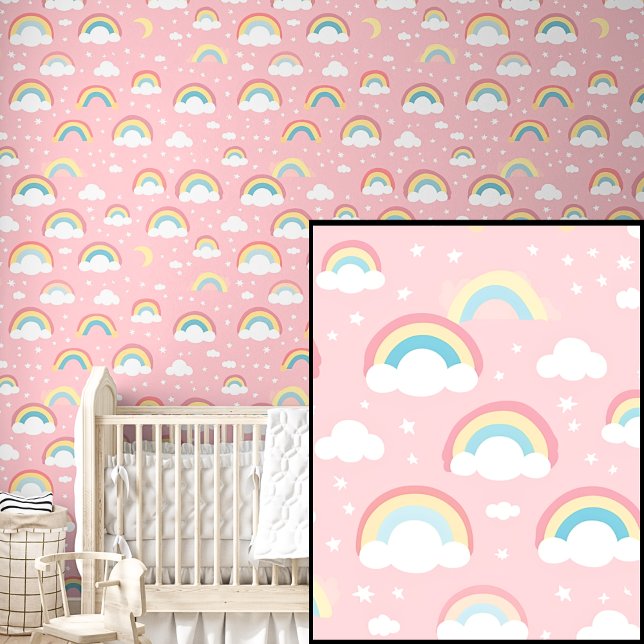 Cute Rainbow Clouds & Stars on Pink Wallpaper (Creator Uploaded)
