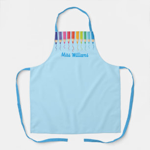 Cute Rainbow Colored Pencils Blue Art Teacher Apron