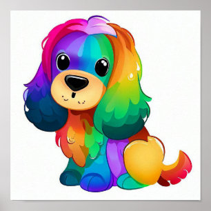 Cute rainbow coloured dog poster