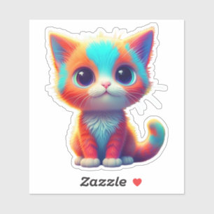 Cute Rainbow Coloured Sitting Kitten Cartoon-85748