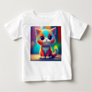 Cute Rainbow Coloured Sitting Kitten Cartoon Baby T-Shirt