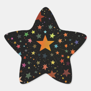 Cute Rainbow Coloured Stars Galaxy Black Backgroun Star Sticker
