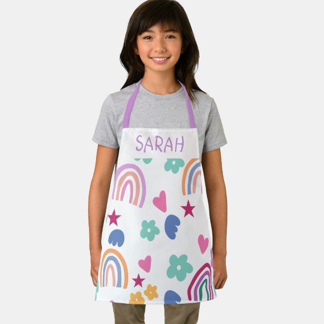 Cute Rainbow Colourful Kids Name  Apron (Insitu)