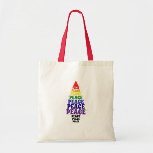 Cute Rainbow Colours Christmas Peace Tree Red Tote Bag