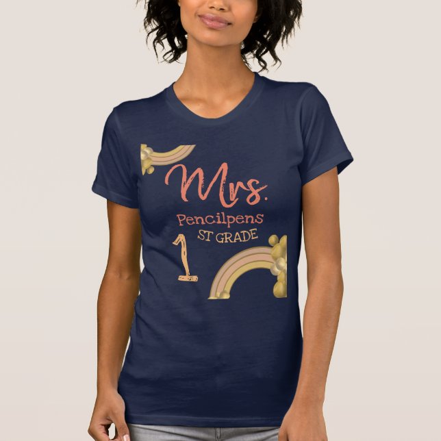 Cute Rainbow Custom Elementary Teacher School  T-Shirt (Front)