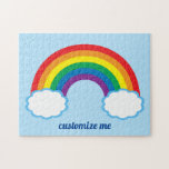 Cute Rainbow Custom Jigsaw Puzzle<br><div class="desc">Pretty rainbow puzzle with a cute blue sky background with your own custom text.</div>