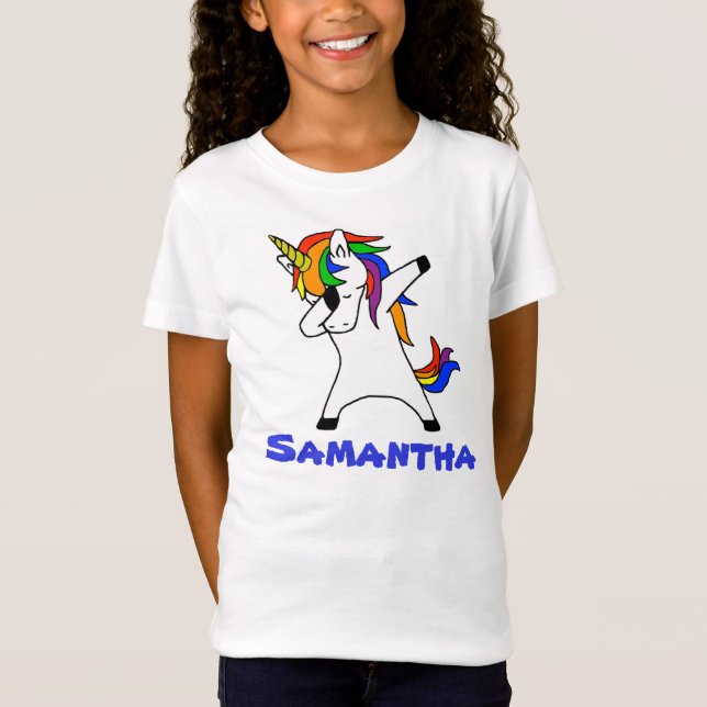 Cute Rainbow Dabbing Unicorn Personalised T-Shirt (Front)