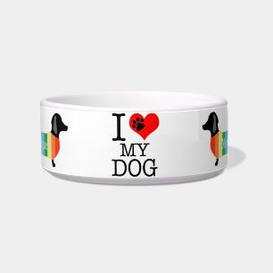 Cute Rainbow Dachshund Monogram I Love my Dog Bowl