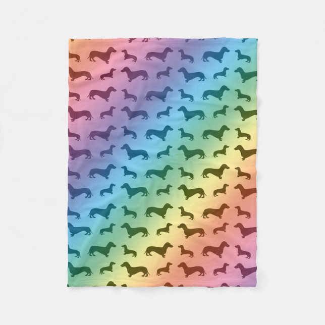 Cute rainbow dachshund pattern fleece blanket (Front)