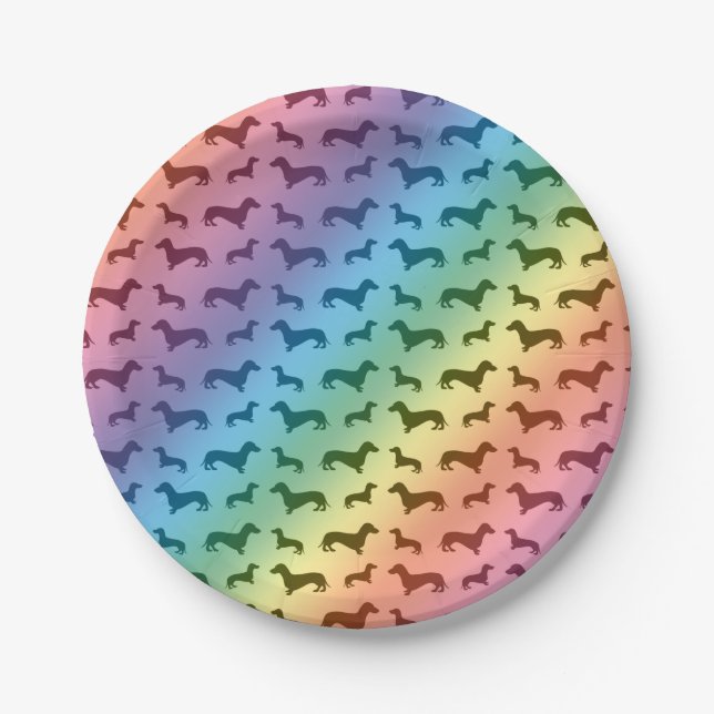 Cute rainbow dachshund pattern paper plate (Front)