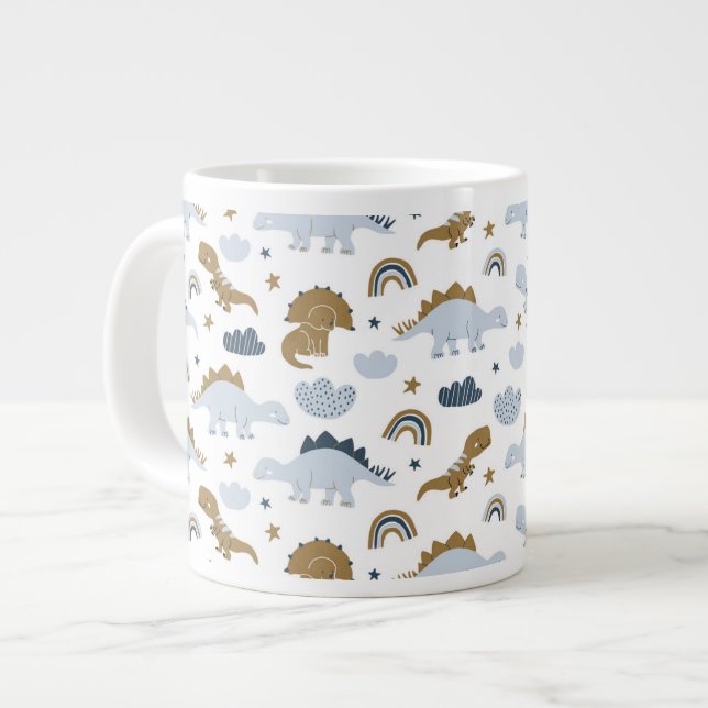 Cute Rainbow Dinosaur Pattern Large Coffee Mug (Front Left)