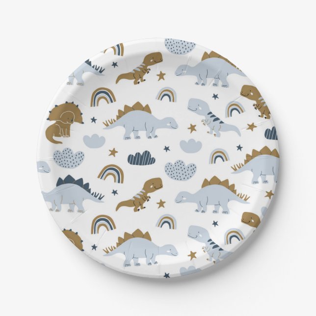Cute Rainbow Dinosaur Pattern Paper Plate (Front)