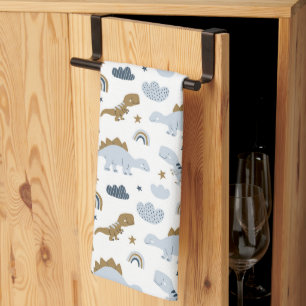 Cute Rainbow Dinosaur Pattern Tea Towel