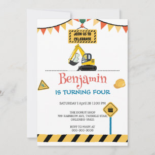 Cute rainbow dinosaurs tractor truck Birthday boy Invitation