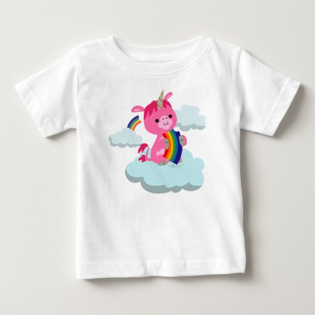 Cute Rainbow-Eating Cartoon Unicorn Baby T-Shirt (Front)