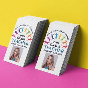 Cute Rainbow Elementary School Teacher Educator Business Card