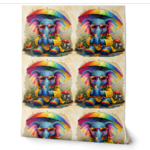Cute Rainbow Elephant Pattern Wallpaper