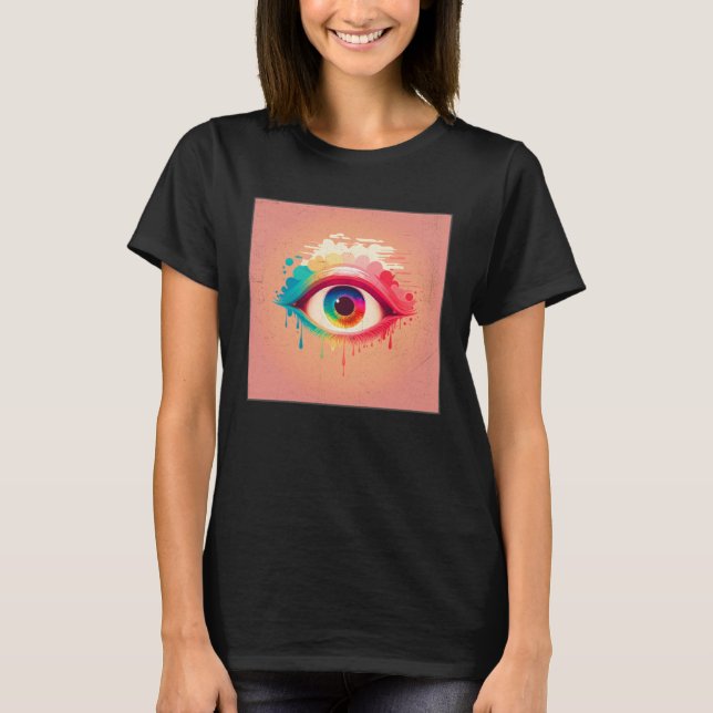 Cute Rainbow Eye Illustration Colorful Tears Uniqu T-Shirt (Front)