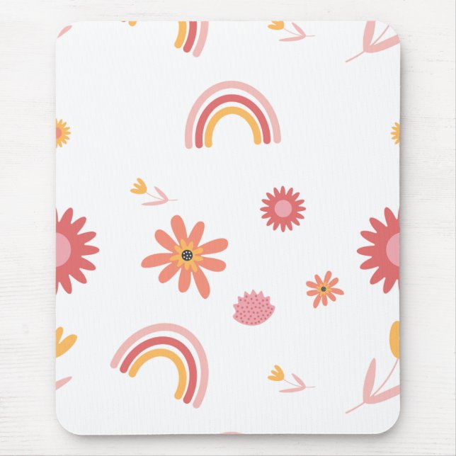 Cute Rainbow & Floral Pastel Pattern Mouse Pad (Front)