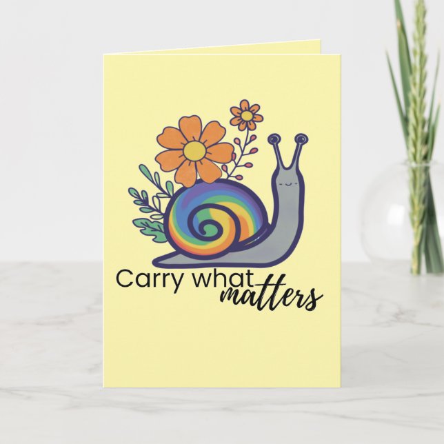 Cute Rainbow Floral Snail Blank Greeting Card (Front)