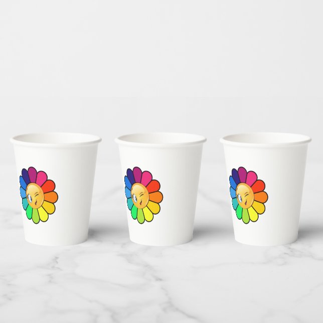 Cute Rainbow Flower Winking Face Paper Cup (Multi)