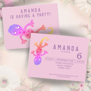 Cute Rainbow Gecko Lizard Birthday Party Invitation Postcard