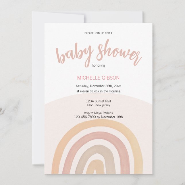 Cute Rainbow Gender Neutral Watercolor Invitation (Front)