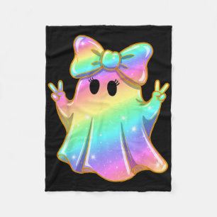Cute Rainbow Ghost Peace Funny Halloween Kids Girl Fleece Blanket