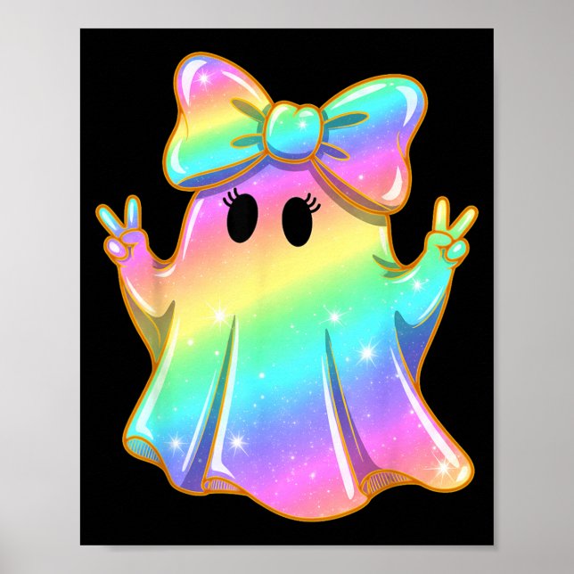 Cute Rainbow Ghost Peace Funny Halloween Kids Poster (Front)